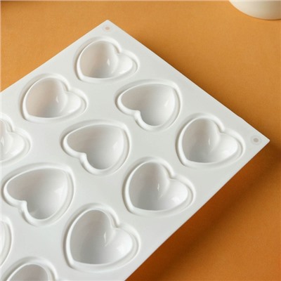 Форма для муссовых десертов и выпечки KONFINETTA «Сердца», 29,8×17,3×2,5 см, 15 ячеек (5×4,6 см), цвет белый