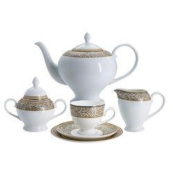 Сервиз чайный "Мавритания" 21 предмет на 6 персон (6 чашек 0,2л, 6 блюдец, 6 тарелок 18см, чайник 1,5л, сахарница 0,35л, молочник 0,3)