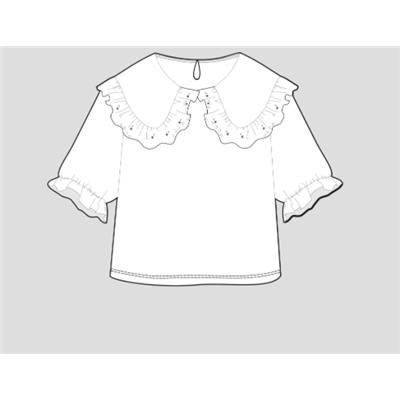 Блузка трикотажная с декоративным воротником, белый Белый / Девочка