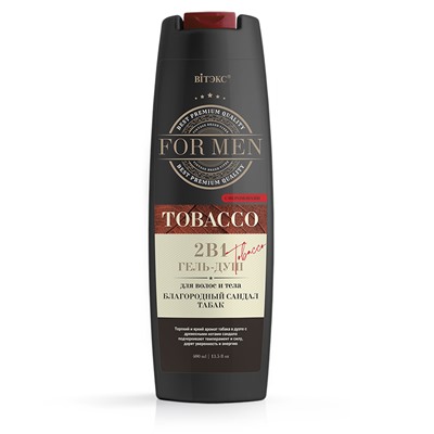 For MEN  TOBACCO 2в1 Гель-душ для волос БЛАГОРОДНЫЙ САНДАЛ и ТАБАК 400мл