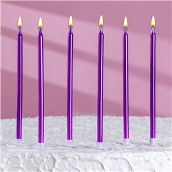 Свечи в торт "Ройс", 6 шт, высокие, 12,5 см, фиолетовый металлик