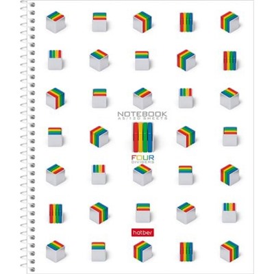 Тетрадь А5 120л клетка на спирали 4 цв. разделителя "Four Deviders" твердая обложка (088425) 32342 Хатбер