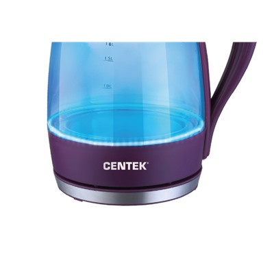 Чайник Centek CT-0042 Violet стекло, 1.8л, 2200Вт, внутренняя LED подсветка, кнопка