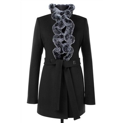 02-1625 Пальто женское утепленное (пояс) Пальтовая ткань черный