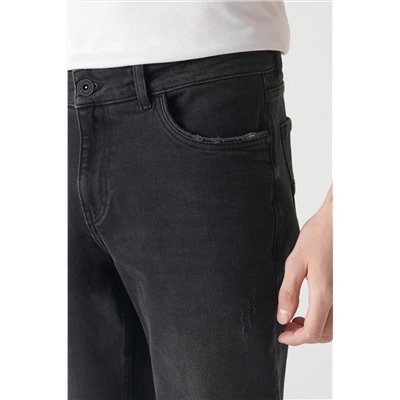 Мужские зауженные джинсовые брюки из лайкры черного цвета с антикварной посадкой A22y3505