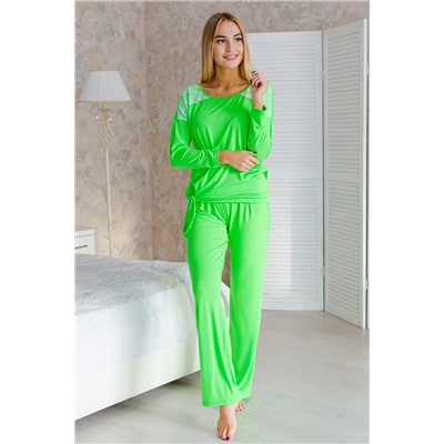 Пижама женская из футболки с длинным рукавом и брюк из вискозы зеленый