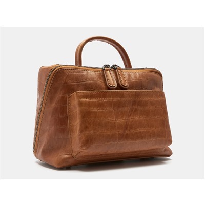 Песочная кожаная женская сумка из натуральной кожи «W0038 Caramel Croco»
