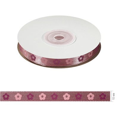 Лента атласная с рисунком "цветочек" 10 мм (брусничный 171/ розовый)