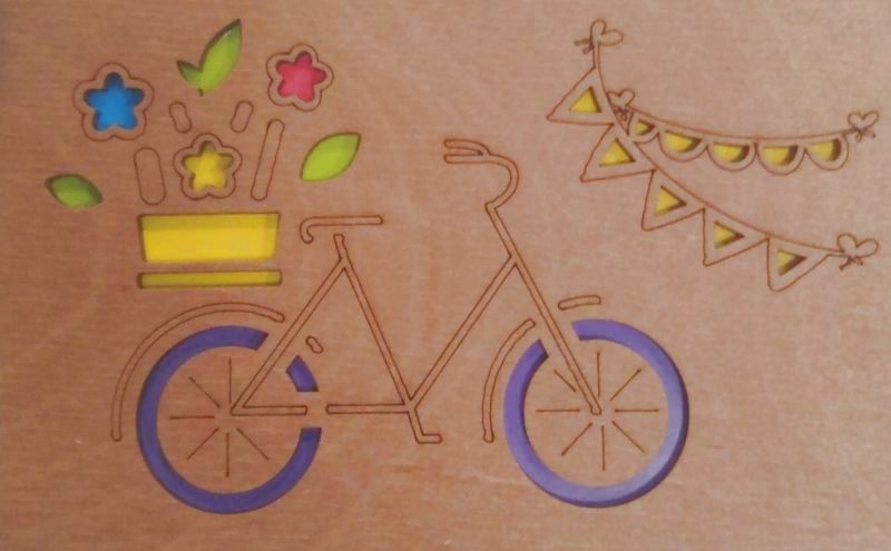 Эко-открытка 16х12 см В день свадьбы Молодожёны на велосипеде