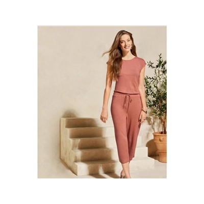 esmara® Damen Leinen-Jumpsuit, 3/4 Länge, mit Schlitz und Knopf im Nacken