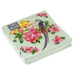 Салфетки бумажные "Bouquet de Luxe" 24х24см, 3-х слойные, 25 штук в упаковке, 100% целлюлоза, "Райский сад" (Россия)