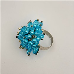 Кольцо с хрусталем и бусинкой под жемчуг цвет голубой 9