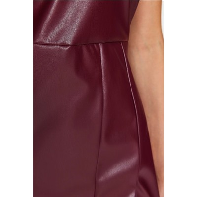Бордовое тканое платье миди из искусственной кожи с v-образным вырезом TWOAW24EL00421