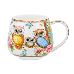 Кружка 450 мл 13*10*8,5 см "Совушки" бочонок NEW BONE CHINA