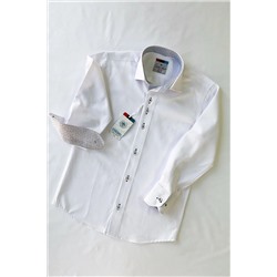 Белая школьная рубашка с длинным рукавом Добби 001ArmurUzun