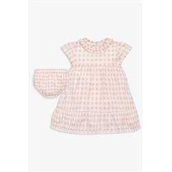 The Little Tailor Baby Pink Cotton Gingham Dress & Bloomer Set