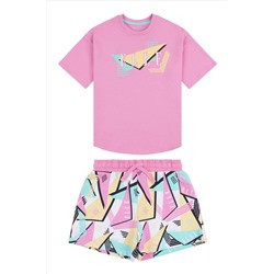 Elle Junior Girls Pink Geo T-Shirt and Shorts Set