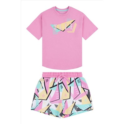 Elle Junior Girls Pink Geo T-Shirt and Shorts Set