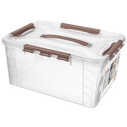 Контейнер универсальный с замками и вставкой- органгайзером "GRAND BOX", коричневый, 39*29*18см, 15,3л