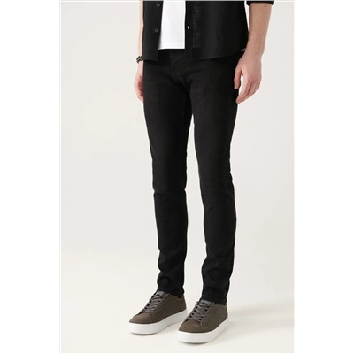 Мужские черные берлинские винтажные потертые гибкие зауженные джинсовые брюки E003512