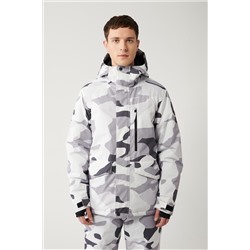 Бело-серая лыжная куртка Воротник с капюшоном С рисунком Водоотталкивающая ветрозащитная защита Комфортная посадка