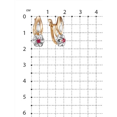 Серьги из золочёного серебра с нат.рубином и родированием 925 пробы п2-679зр415