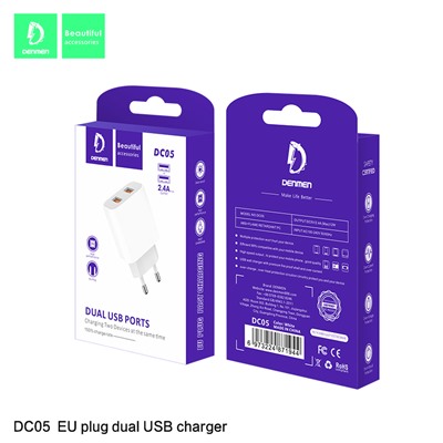 Сетевой адаптер питания DENMEN DC05 2USB (белый)