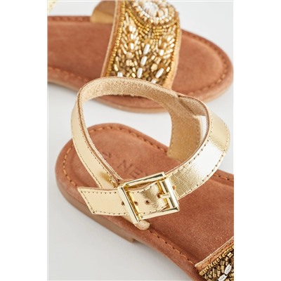 Beaded Leather Occasion Sandals