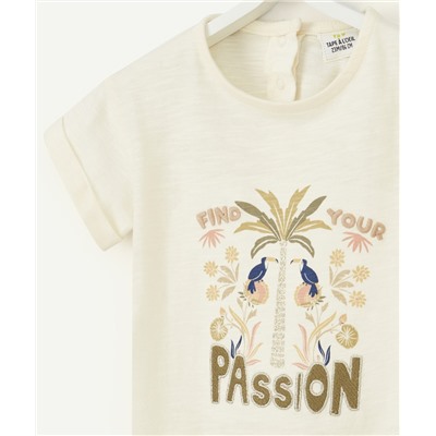 T-SHIRT BÉBÉ FILLE EN COTON BIOLOGIE ÉCRU AVEC MESSAGE