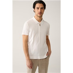 Белая футболка из текстурированного вискозы с воротником-поло на молнии