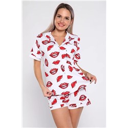 Пижамный костюм с шортами - Губы - 908 - белый, красный