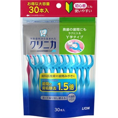 LION Y-образная зубная нить "Clinica" для чистки межзубного пространства 30 шт. / 40