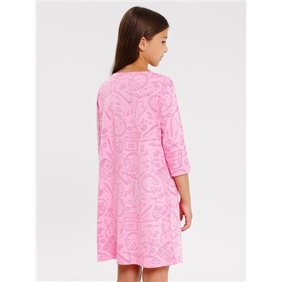 Сорочка ночная для девочек розовая с принтом "предметы"