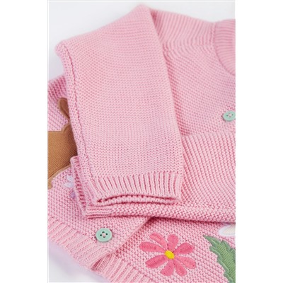 Frugi Pink Easter Rabbit Applique Detailed Cardigan