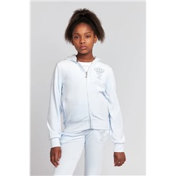 Juicy Couture Girls Blue Diamante Crown Zip Through Hoodie