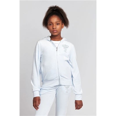 Juicy Couture Girls Blue Diamante Crown Zip Through Hoodie