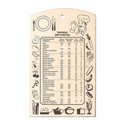 Нарушена упаковка!   Доска разделочная деревянная "Таблица мер и весов" 30*18,5 см MARMITON /25 17036
