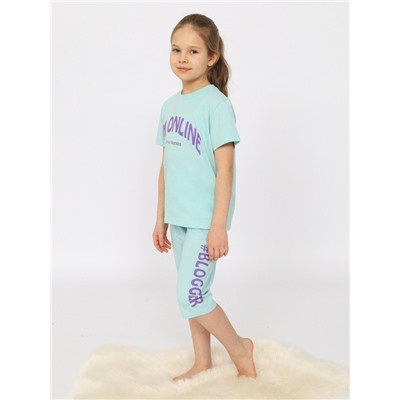 CSJG 50173-49 Пижама для девочки (футболка, бриджи),светло-бирюзовый