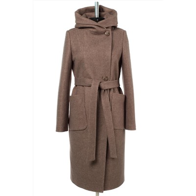 01-10918 Пальто женское демисезонное (пояс) валяная шерсть кофе