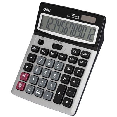 Калькулятор настольный ПОЛНОРАЗМ. Deli E1654,12-р,дв.пит,186x147мм,мет,срб