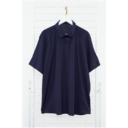 Темно-синяя летняя текстурированная трикотажная рубашка большого размера с короткими рукавами и обычным кроем TMNSS24AX00014