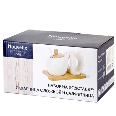 Сахарница с ложкой + салфетница на бамбуковой подставке "Naturel" 18*11*11см. v=300мл.