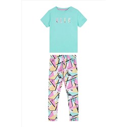 Elle Junior Girls Blue Geo T-Shirt and Leggings Set