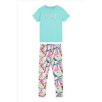 Elle Junior Girls Blue Geo T-Shirt and Leggings Set