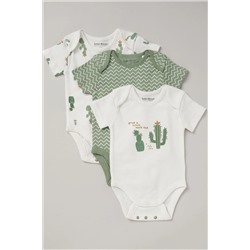 Homegrown Printed White Bodysuit Set 3 Pack