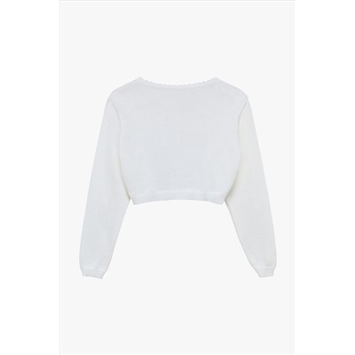 Trotters London White Sophie Cropped Cotton Cardigan