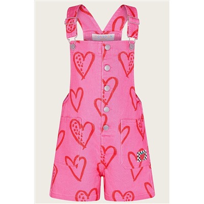 Monsoon Pink Heart Print Denim Dungarees