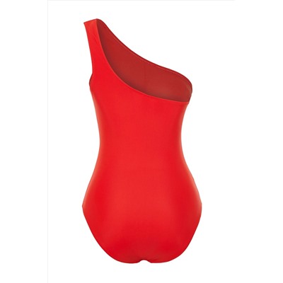 Красный купальник с драпировкой на одно плечо TBESS21MA0143