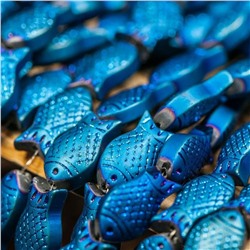 Бусина "Рыбка", стекло, цвет синий металлик матовый, 15х8х5 мм