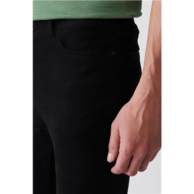 Мужские черные гибкие брюки узкого кроя из парусины с 5 карманами Dobby E003055